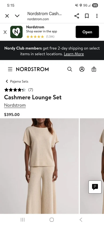 NUEVO CON ETIQUETAS $395 NORDSTROM 100% Cachemira PJ SET BEIGE XLARGE Foto 4 de 4