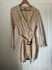 ASOS Size 12 New With Tags Beige Linen Blend Long Sleeve Wrap Blazer Mini Dress