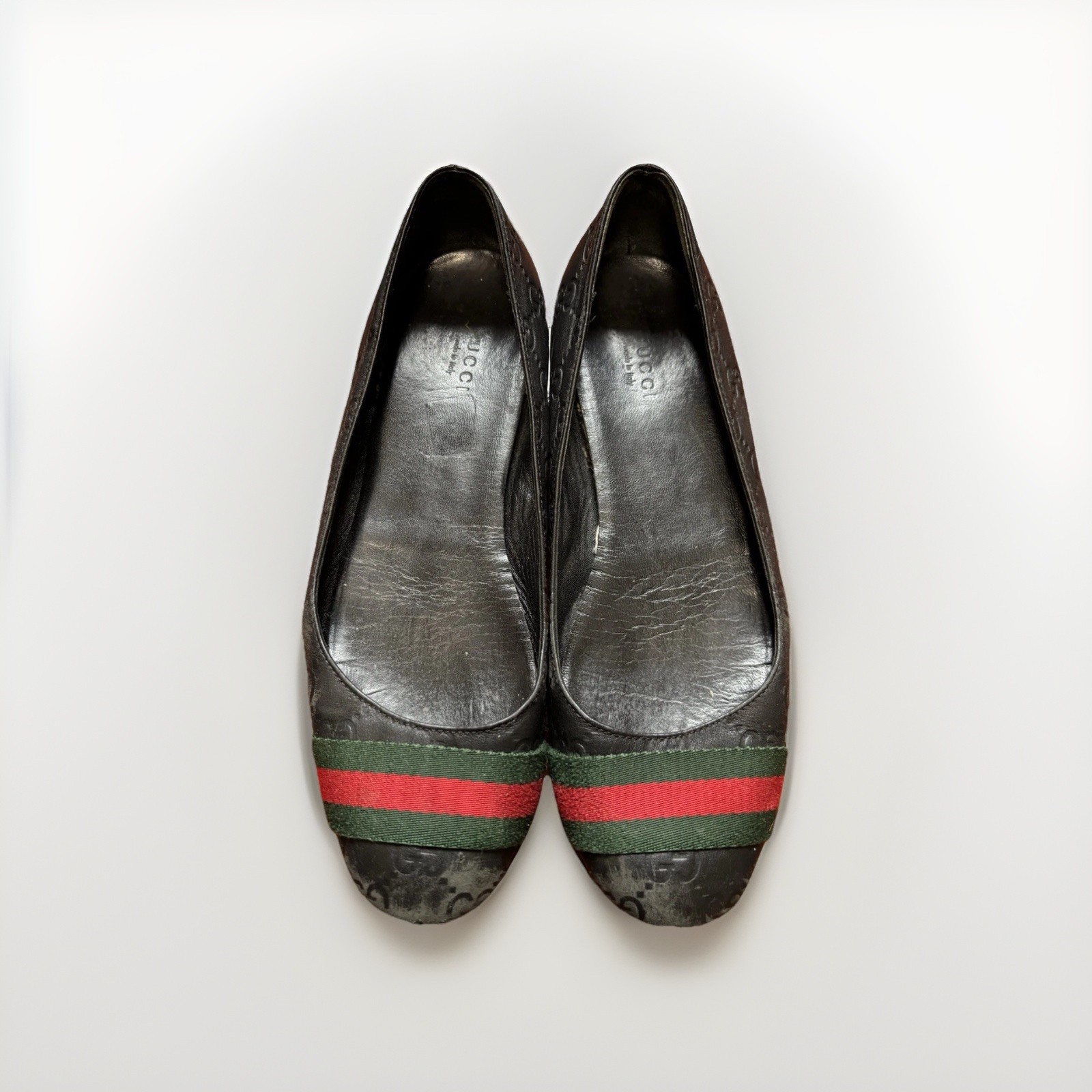 Gucci GG Monogram Black Leather Women’s Flats Italy 37.5 (US 7) 253315 thumbnail 3