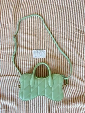 Coach Leather Pistachio Green Quilted Bow Bag With Shoulder Strap