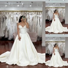 Satin Elegant Wedding Dresses Sweetheart A Line Sleeveless Bridal Ball Gowns