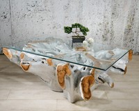 Wurzelholz Tisch 110X70 Teak Couchtisch Wohnzimmertisch Massiv Silber Holztisch