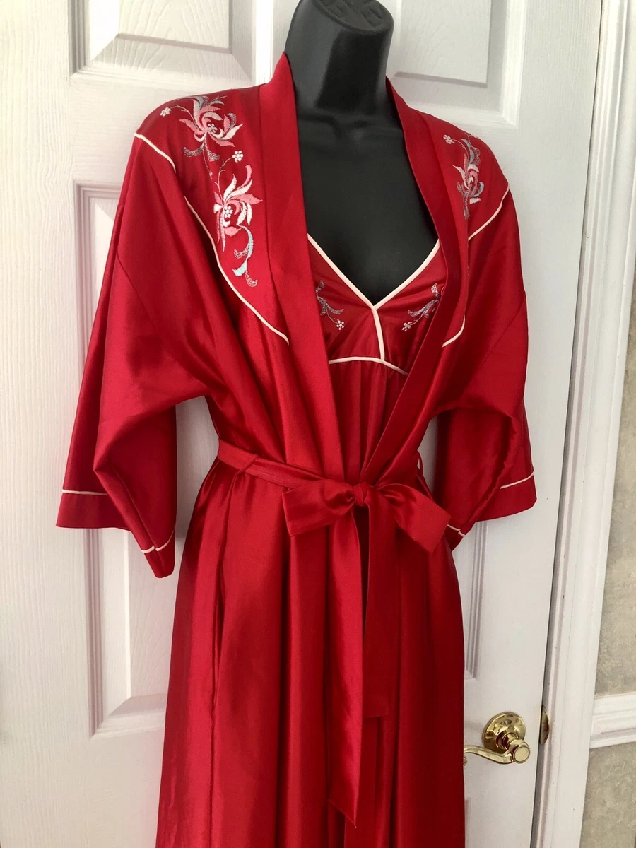 Vintage Lorraine Red Nightgown and Robe Set Form Flattering Sexy