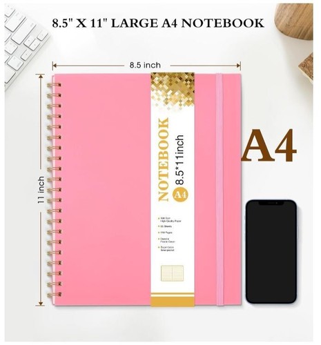 Spiral Notebook Journal 8.5” x 11”, A4 Large Pink Notebooks for Women Men, Colle - Picture 2 of 8