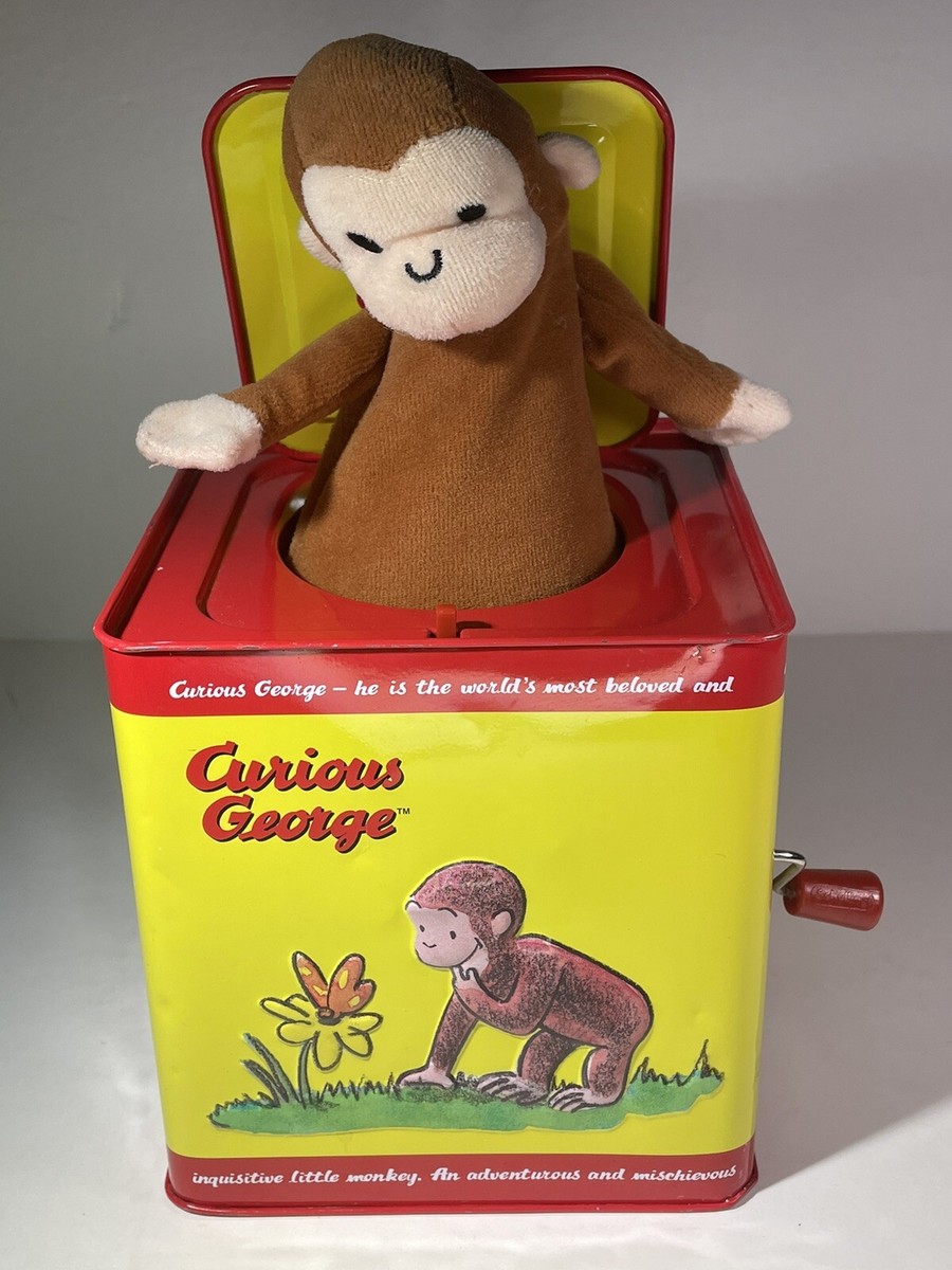 Curious George Monkey Jack in the Box Metal Music Tin Plays Pop