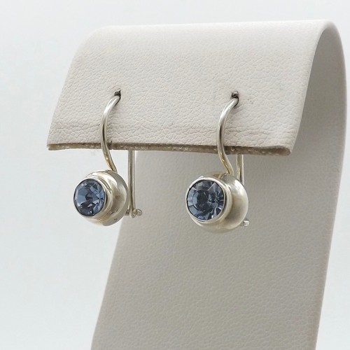 Sterling Silver December Birthstone Drop Earrings Donut Bezel