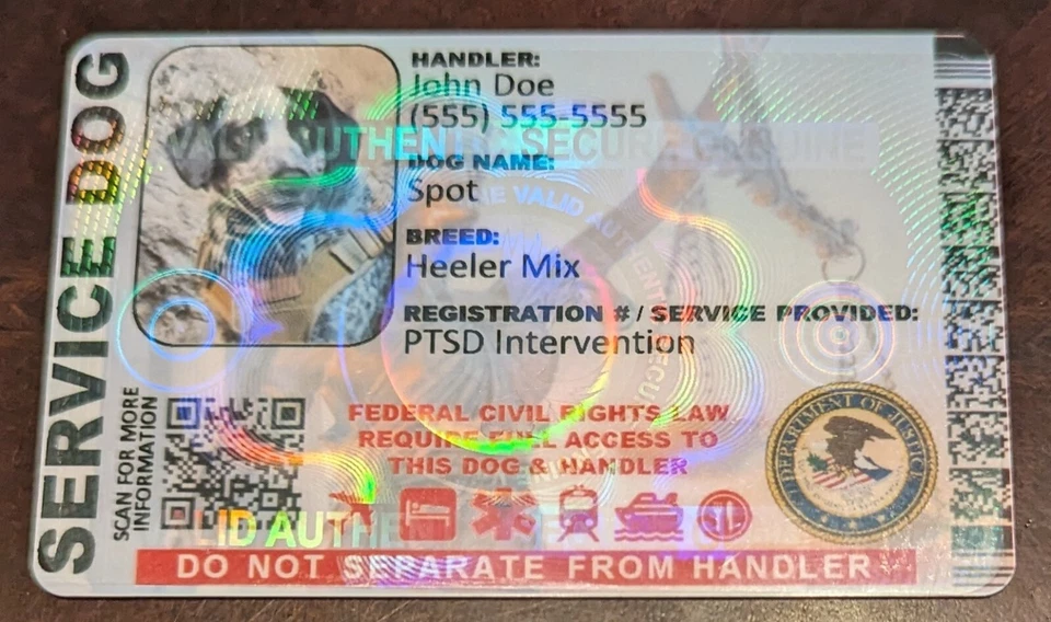 SERVICE DOG ID CARD HOLOGRAPHIC -  DUAL SIDED CUSTOMIZABLE PHYSICAL & DIGITAL LJ - Image 4 of 4
