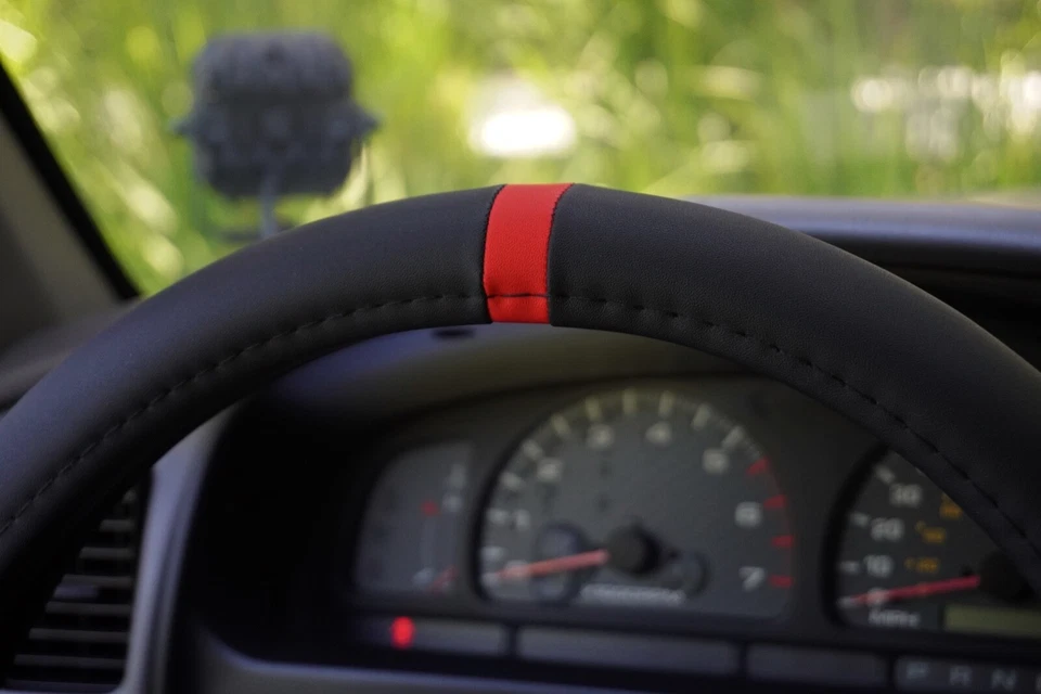 For Volkswagen Jetta 2015-2025 Steering Wheel Cover 14.5" Red Stripe,  Anti-Slip - Image 2 of 4