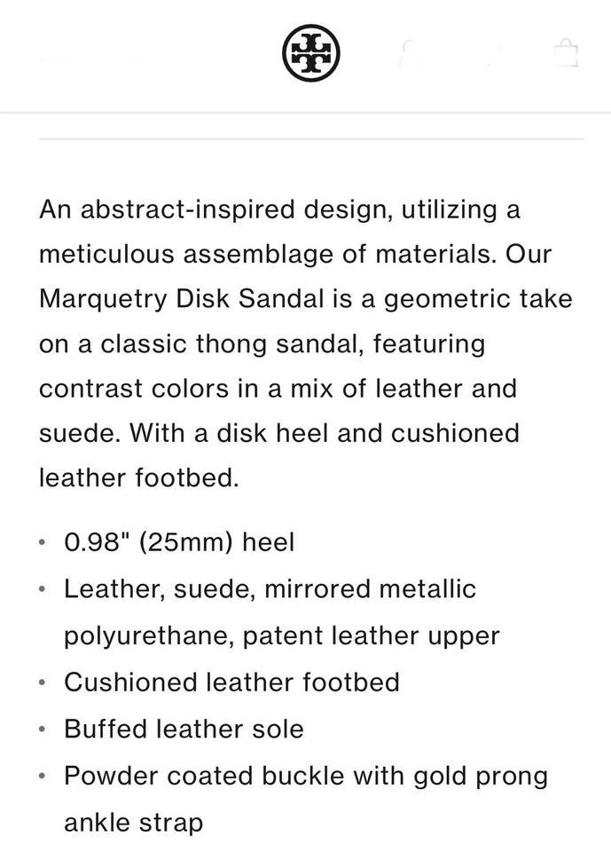 Sandalia Tanga TORY BURCH Disco Marquetería Cordones Cuero/Gamuza Talla 9. 5 ¡NUEVO CON ETIQUETAS! $348 Foto 4 de 4