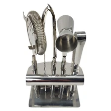 6 Piece Stainless Steel Bar Tool Set with Faux Leather Carrying Box READ