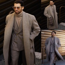 Cashmere Men's Long Overcoat Shawl Lapel Wedding Party Outerwear Coats Jackets