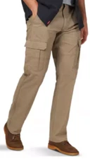 Men's Wrangler Cargo Pants w/ Stretch Relaxed Fit Khaki Tech Pocket 42x30, 44x30
