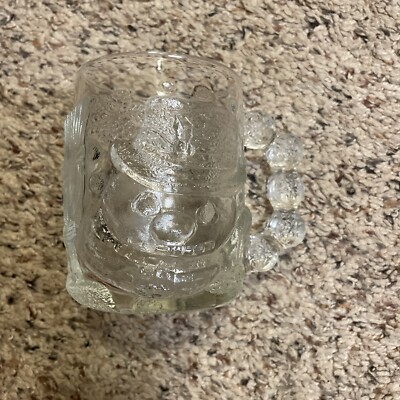 Luminarc clear glass 3D Raised Snowman Mug Coffee cup w/ Snowflake handle USA