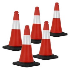 5x Cône de signalisation routière rouge/blanc en PVC 51cm bandes réfléchissantes