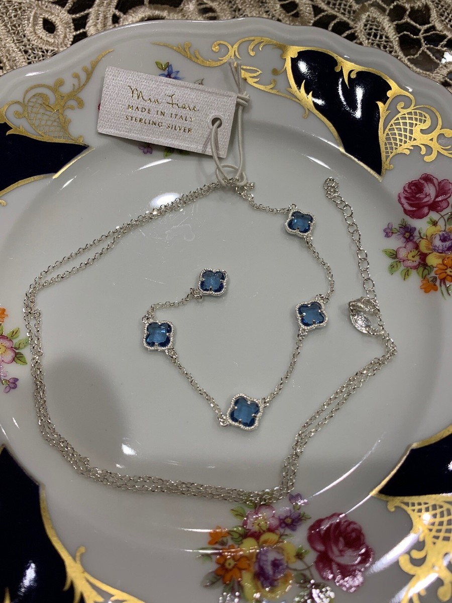 Mia Fiore Dyadema ITALY Silver Deep Blue Quatrefoil Clover Long  New!