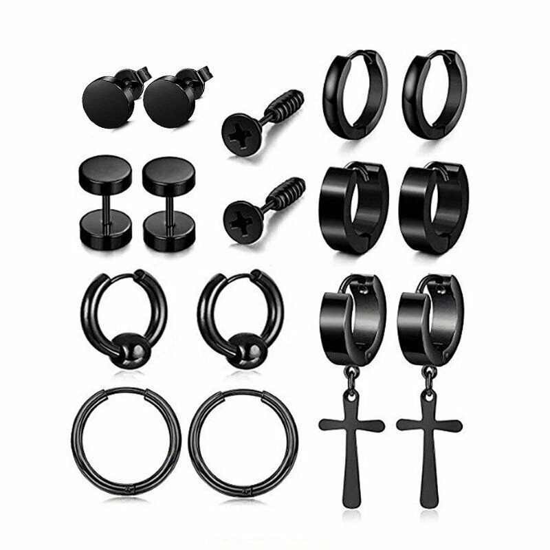 PACK 16 Pendientes Tachuelas Acero Inoxidable Punk Piercing Hombres Aro Gótico Unisex Foto 2 de 4