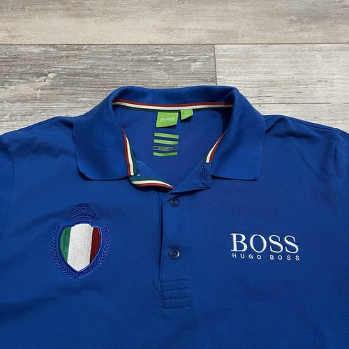 Mens Hugo Boss Blue Cotton Lightweight Polo Golf Shirt XL Italy Flag World Cup