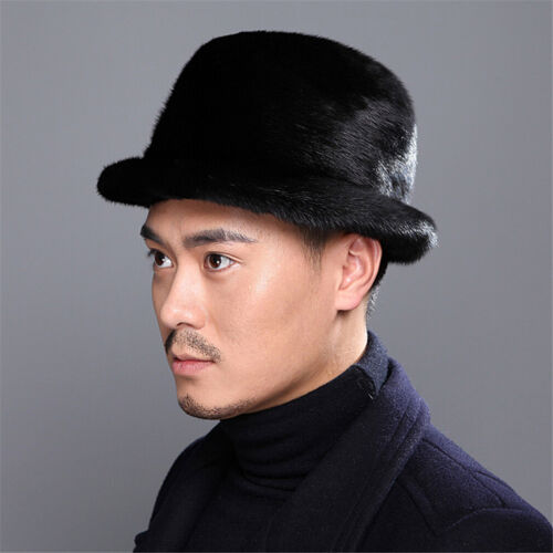 100% Real Whole Mink Fur Hat Thicken Winter Warm Basin Cap Fashion Handsome Men - Picture 1 of 8