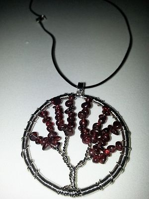 Garnet Colored Tree of Life Necklace 