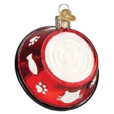 Old World Christmas KITTY BOWL (32578) Glass Ornament w/Box
