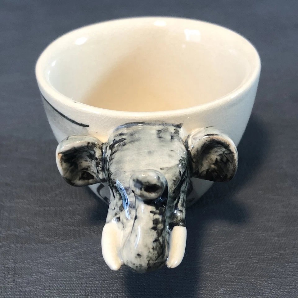 Taza de café espresso de 2 oz con patrón de elefante de cerámica mango 3D de safari Foto 3 de 4