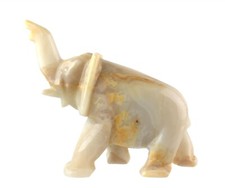 Hand Carved Natural Onyx Stone Trunk Up Elephant Statuette Figurine 7 x 7"