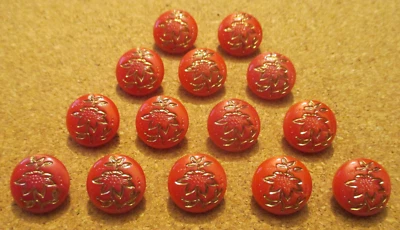 14 - Czech Glass Gold Lined Flower on Red Round Buttons. #67 - 16.29mm - Image 1 of 3