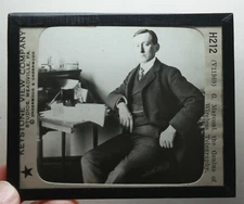 Guglielmo Marconi wireless telegraph inventor at his desk  GLASS SLIDE