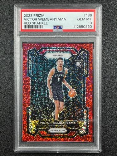 VICTOR WEMBANYAMA PSA 10 2023 PANINI PRIZM #136 RED SPARKLE ROOKIE RC SP GEM