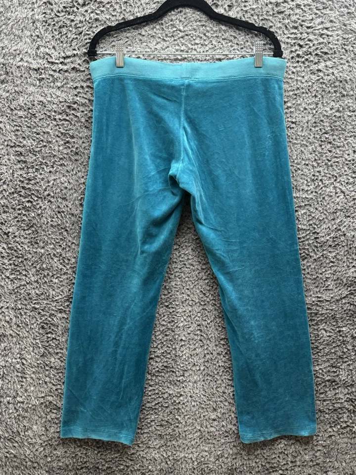 Juicy Couture Y2K Velour Bottoms LOWRISE Teal Vintage 90s Drawstring USA Small - Image 2 of 4