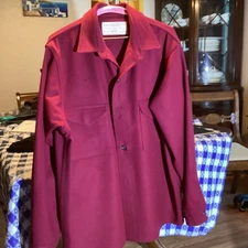 Vintage Filson Mackinaw Wool Jac Shirt SZ Large Maroon  USA made has moth holes