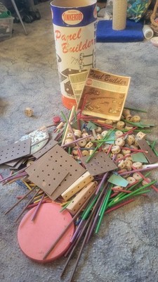 Vintage Tinkertoy Spalding Panel Builder Tinker Toy Wood Building Kit In Tube
