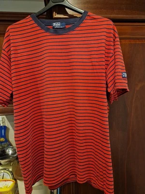 Polo Ralph Lauren Mens Vintage Red Striped Crew Neck Tshirt Size Xl Oversized - Image 1 of 4