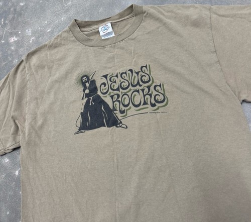 VTG Jesus Rocks Religious Graphic Tee Shirt Medium 90s y2k USA Delta