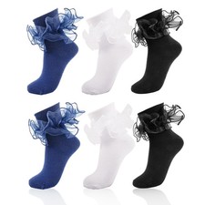 Big Ruffle Socks for Women Double Lace Dress Socks,Cute Adult Ruffled Frilly ...