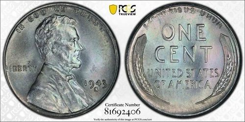 1943-S Steel Cent MS66 Toned PCGS 30th Anniversary Label TrueView Toned!