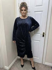 Pretty Little Thing Curve Navy Sparkles Soft Velvet Party Dress Size 24