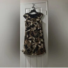 AB Studio Women’s Dress Brown & Tan Midi Length Size 14 Pre Owned