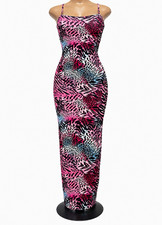 Women's Animal Print Spaghetti Strap Bodycon Maxi Dress, Scoop Neck Size M