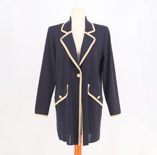 MISOOK Navy Blue Knit Blazer Jacket Cream Trim Gold Buttons Size M