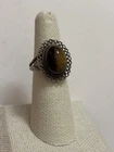 Vintage Beau Sterling Silver Carved Tiger's Eye Scarab Ring 6.5-7.5
