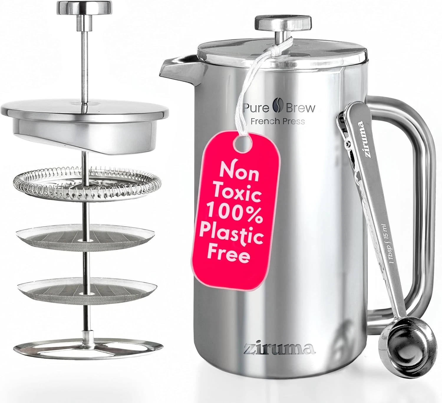 Non-Toxic French Press, Surgical Stainless Steel Coffee Press, Plastic-Free, Hea