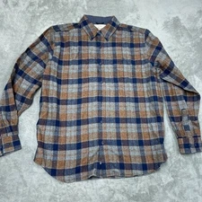 Weatherproof Vintage Mens XL Plaid Flannel Shirt Brown/Blue Cotton Blend a0769