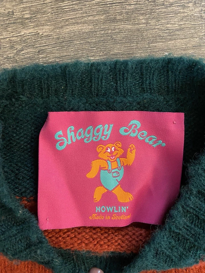 Howlin - Scotland Shaggy Bear Sweater- Chunky Stripes- Green/Orange-Red Rugby S - Image 3 of 4