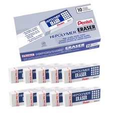 Pentel Hi-Polymer Block Eraser, Large, White, Pack of 10 ZEH-10 Erasers