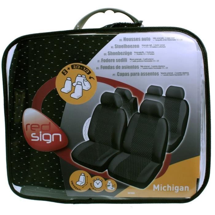 Housses universelles Michigan pour sièges auto rouge noir configuration 2-3-1-3