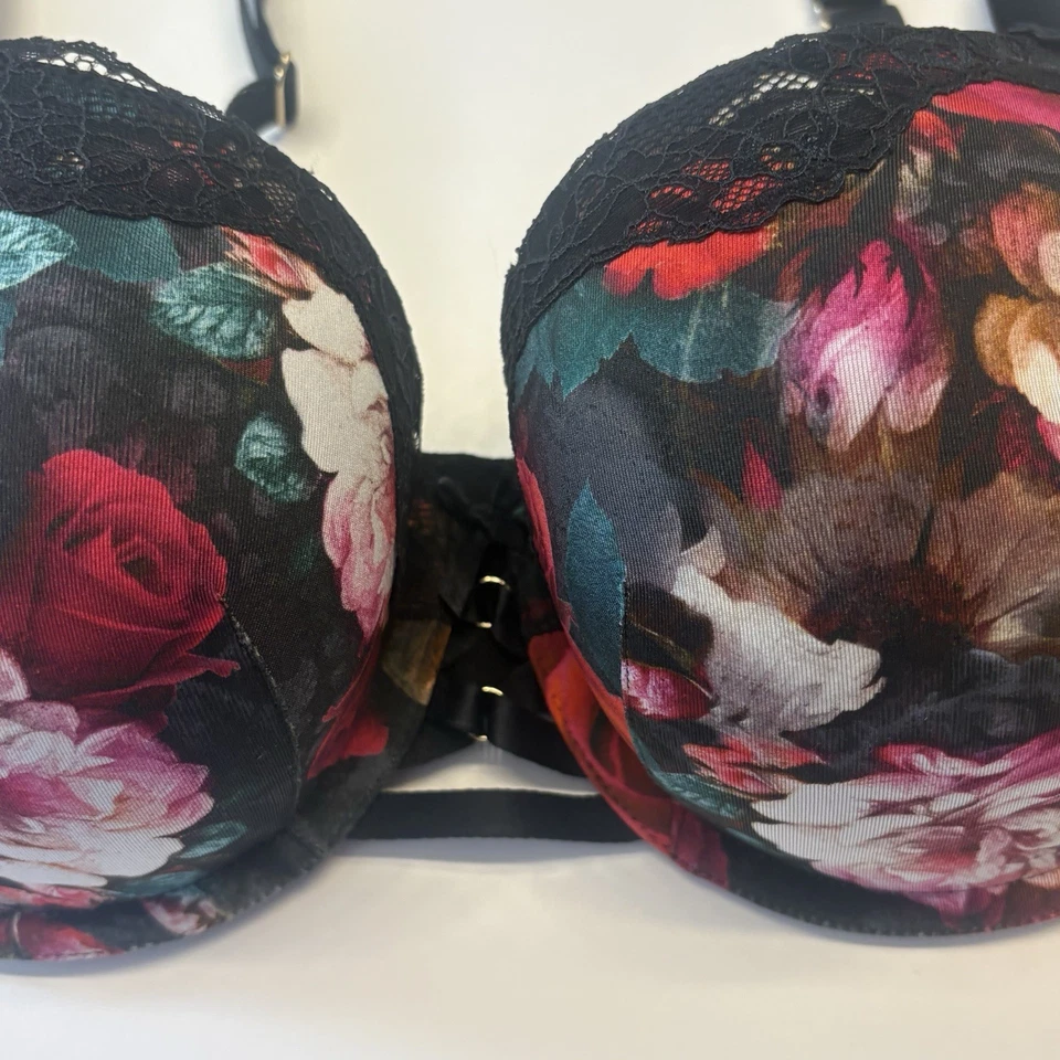 Sujetador Cacique Seriously Sexy Boost Balconette Talla Grande 40C Negro Floral Rosa Encaje Foto 2 de 4