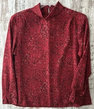 NOTATIONS Women's Size Xl Red Mock Neck Silky Career Dressy L/S Blouse