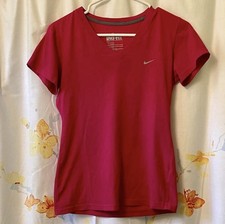 Nike Women  s V-Neck Dri-Fit Short Sleeve Shirt Size Small Pink Running Athletic