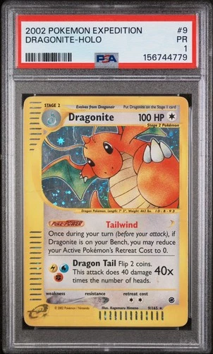 PSA 1 PR 2002 Expedition Dragonite Holo Foil 9/165 WOTC E-Reader Series Pokemon